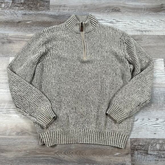 G.H. Bass & Co. Marled Quarter Zip Sweater XL Beige Brown Knit Pullover - Picture 1 of 6
